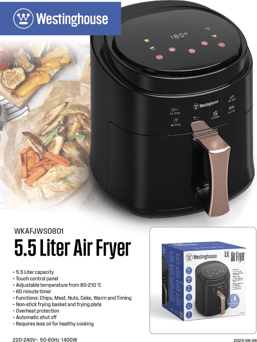 Westinghouse Airfryer / Heteluchtfriteuse - 1400 W - Zwart - 5.5 Liter - Afbeelding 6