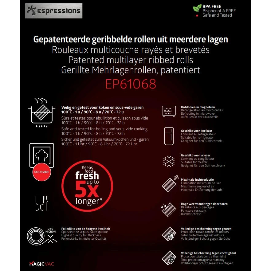 Espressions Vacumeerfolie 600 X 30 Cm - 2 Stuks - Geschikt Voor Foodsaver - Afbeelding 3