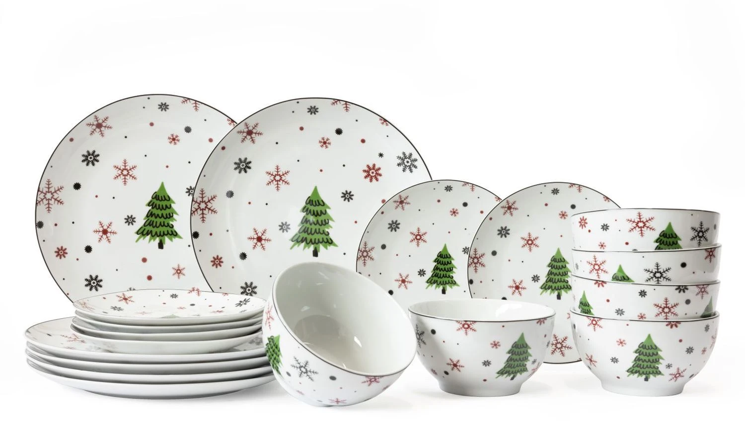 Studio Tavola Kerstservies - Porselein - Rood - 18-delig / 6 Personen